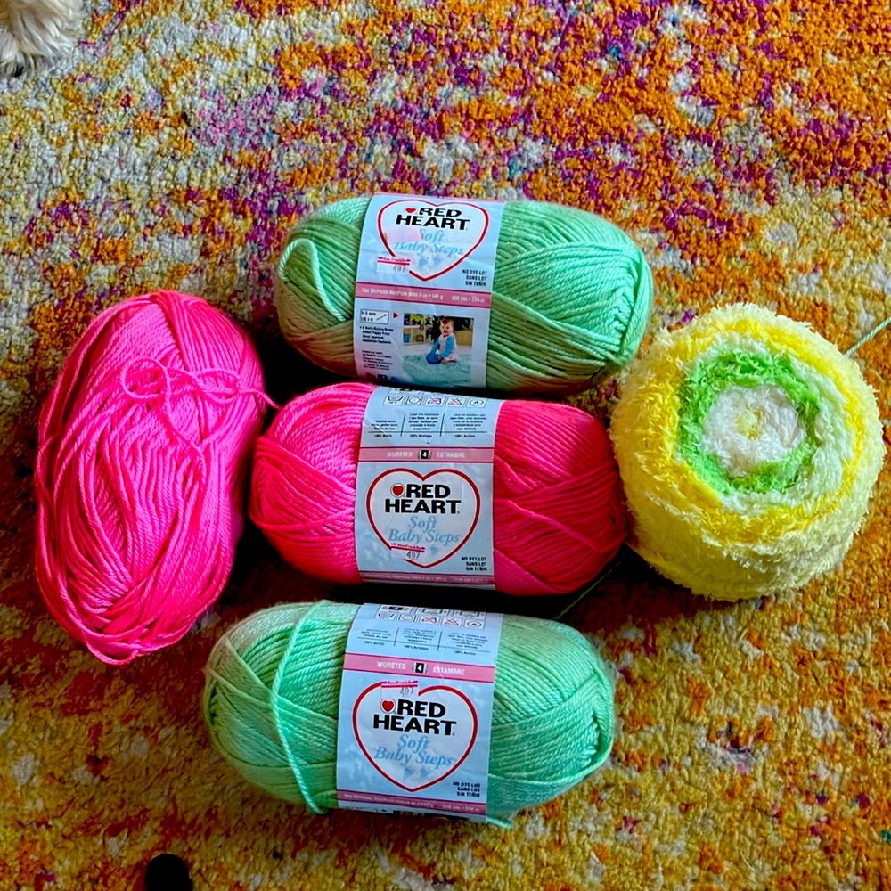 Bundle of Beautiful Baby Soft Steps Yarn Strawberry & Baby Green & Bonus Yellow